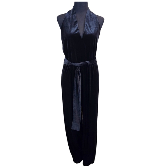 Banana Republic Womens Petite Velvet Halter Neck Jumpsuit 10P Black Party Chic - Picture 2 of 13